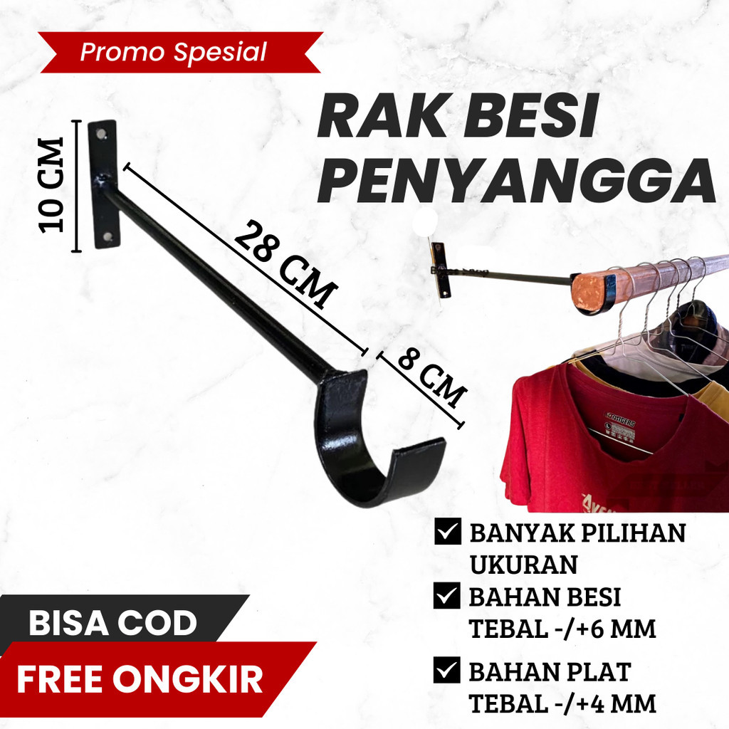 siku besi penyangga jemuran baju tempel dinding. gantungan hanger serbaguna