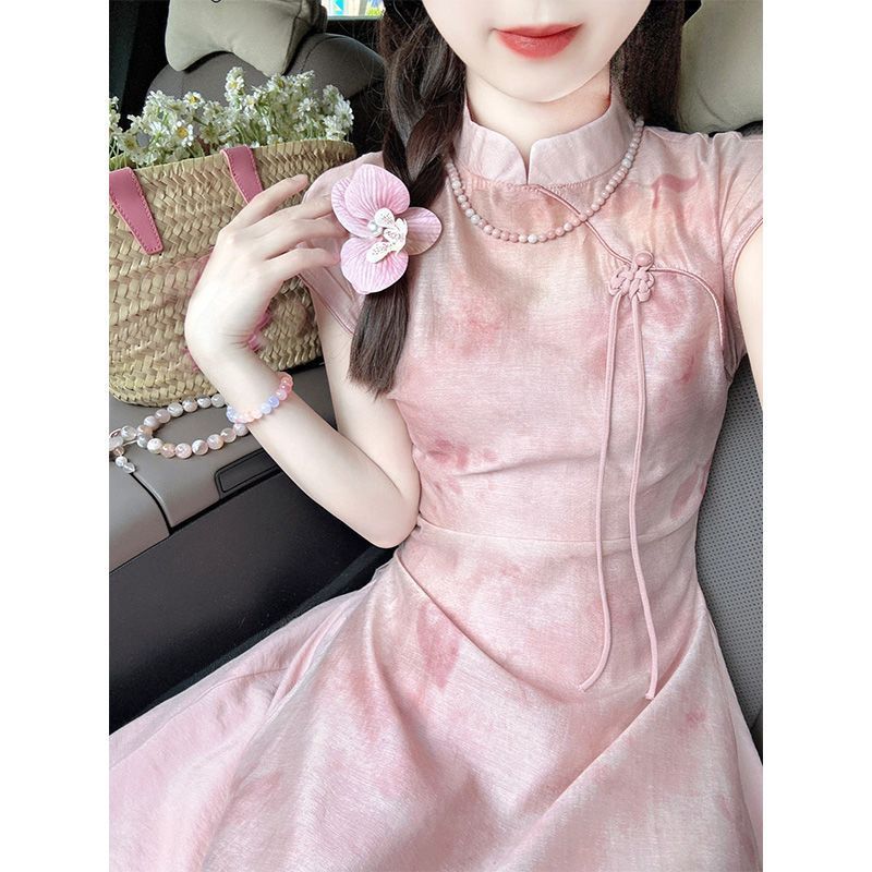 [COD]Gaun Cina baru, gaun merah muda wanita, cheongsam