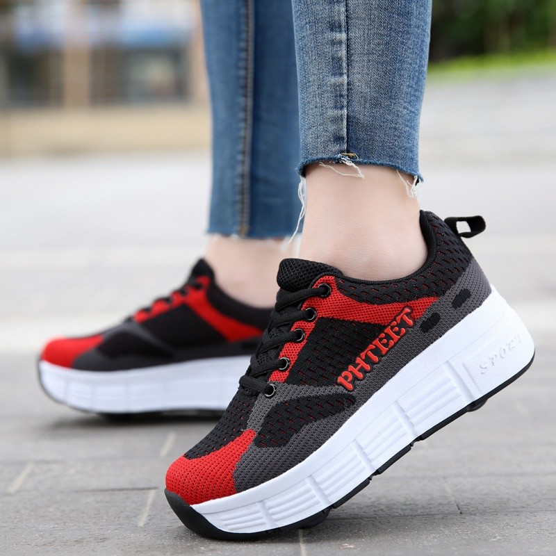 Sepatu Roda Heelys LED Heelys Anak Anak Gas Otomatis Satu Roda Ganda Roda Berjalan Dewasa Sepatu Ska