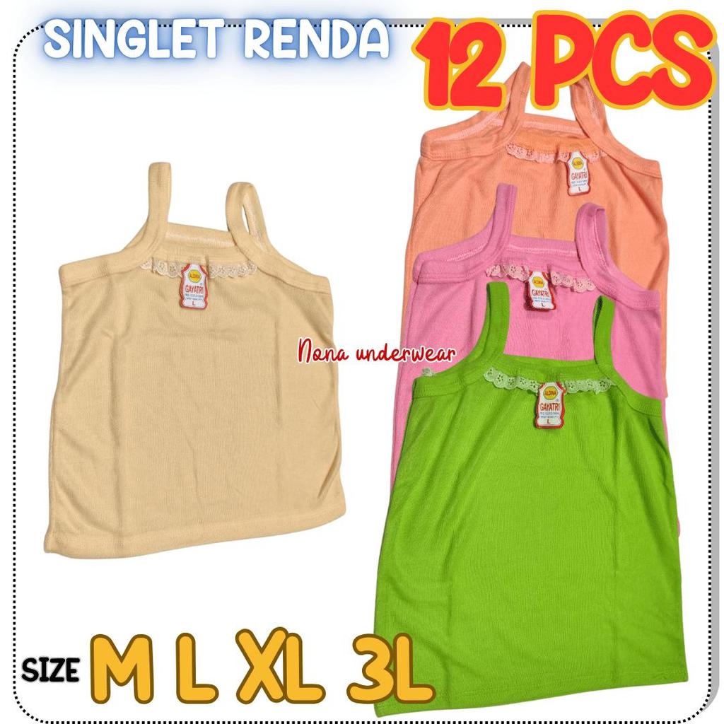 12 Pcs Kaos Dalam Anak Perempuan Singlet Anak Remaja PAUD TK SD SMP SMA Motif Aksen Renda Adem