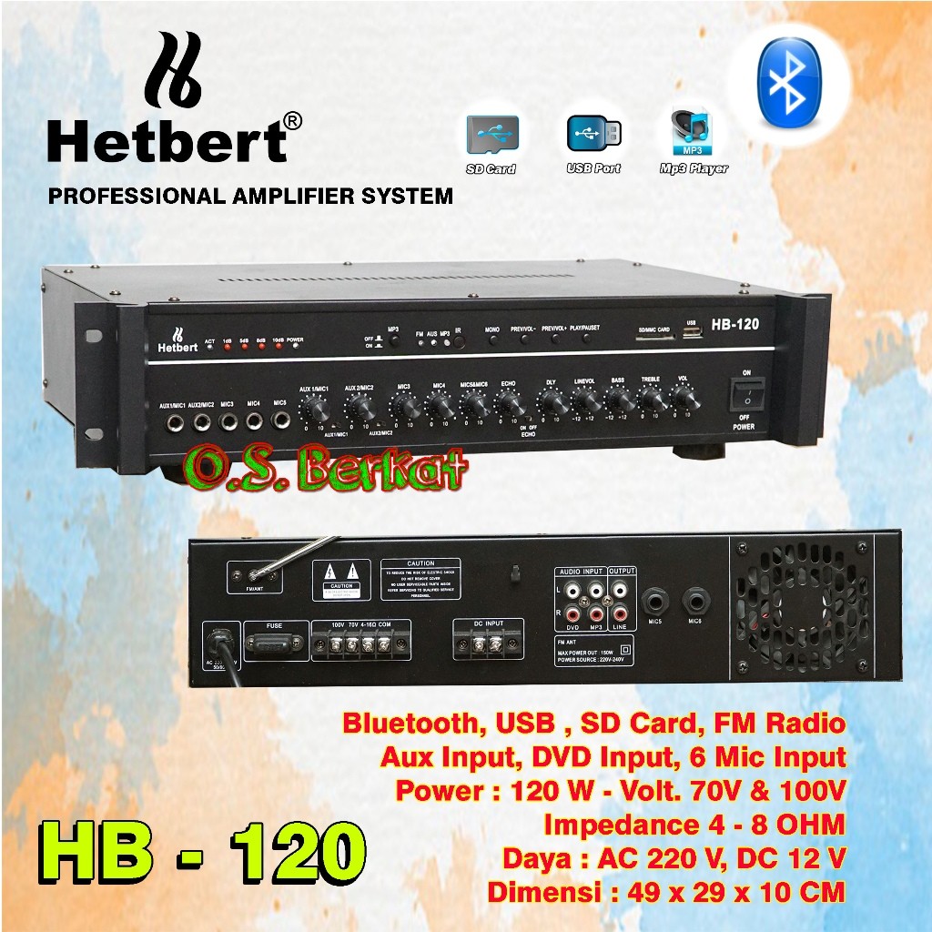 Ampli HB 120 Watt / Amplifier TOA Ceiling / Ampli Corong HB - 120 Power Ampli Bluetooth Mesjid