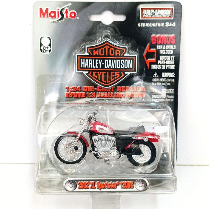 Diecast Motor Maisto Harley Davidson 1/24 - DC Motor Maisto HD Custom - 2002 XL Red