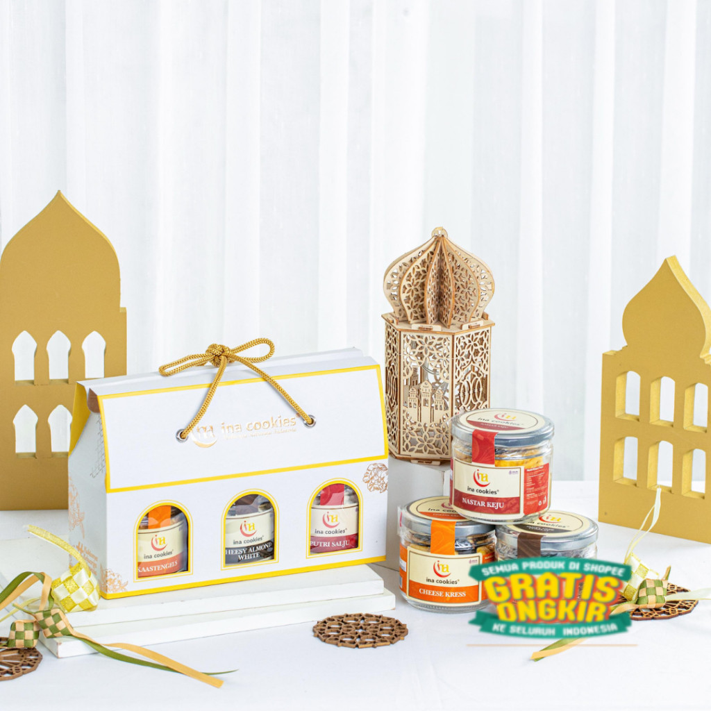 Hampers Lebaran GABLE BOX JAR ISI 3 - Paket Parcel Idul Fitri 2027 Kue Kering Premium INA COOKIES/ T