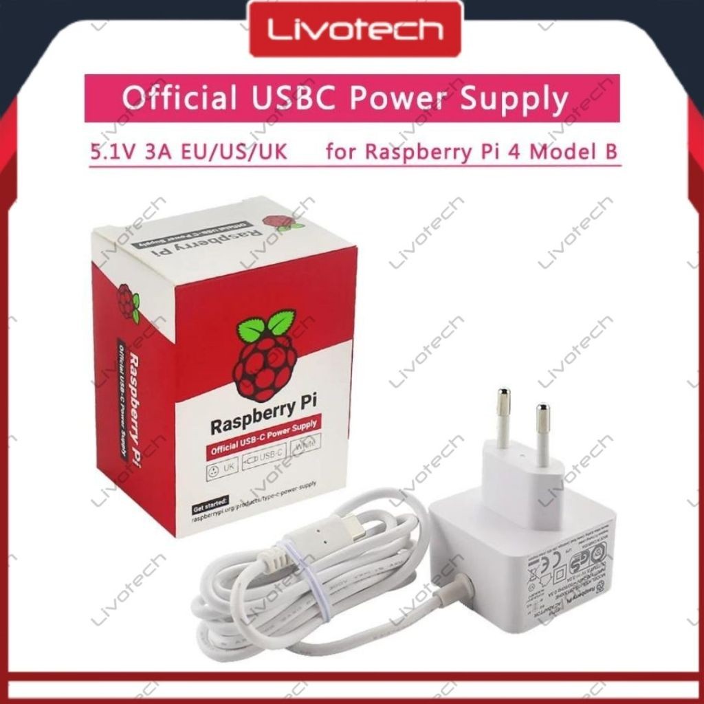LIVO Adaptor Original Rasberry Pi 4 Adapter 5.1V 15.3W Official USB Type-C 3 A
