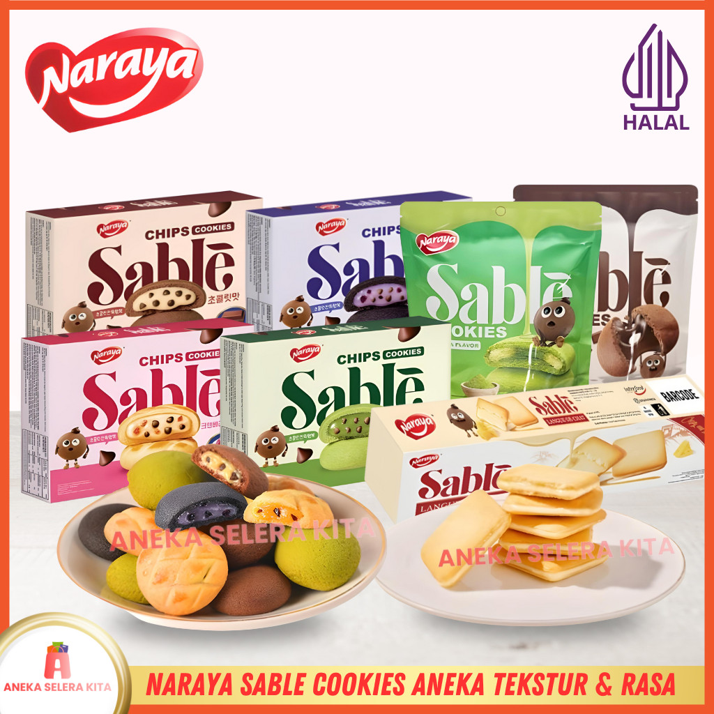 Naraya Sable Cookies Chocolate, Matcha, Blueberry & Cranberry Flavor - Halal