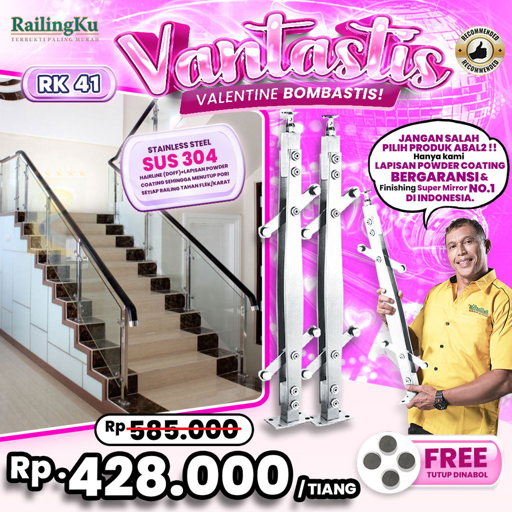Railing Tangga Stainless Plate Minimalis Railingku [VANTASTIS] RK 41 Railing Anti Karat Free Penutup