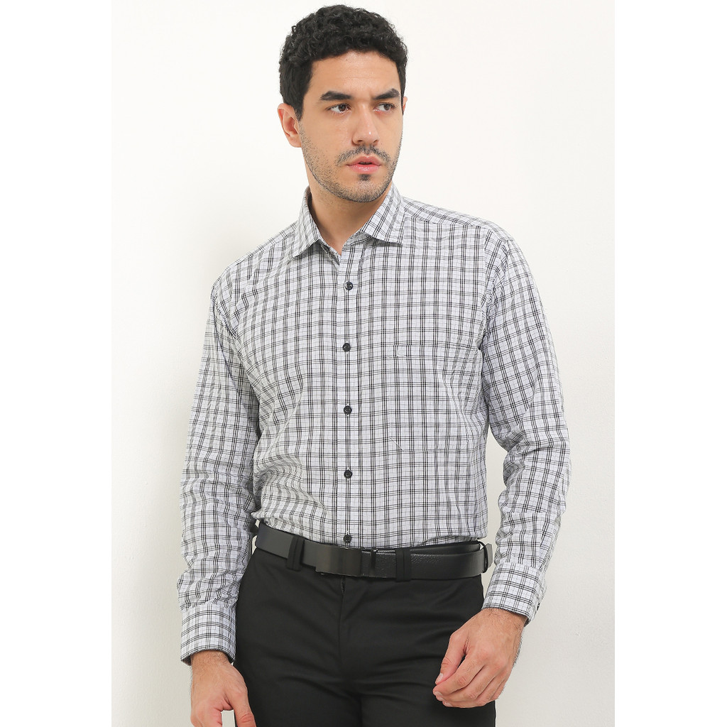 Kemeja Lengan Panjang Guy Laroche Check Heizlo - Black Cotton