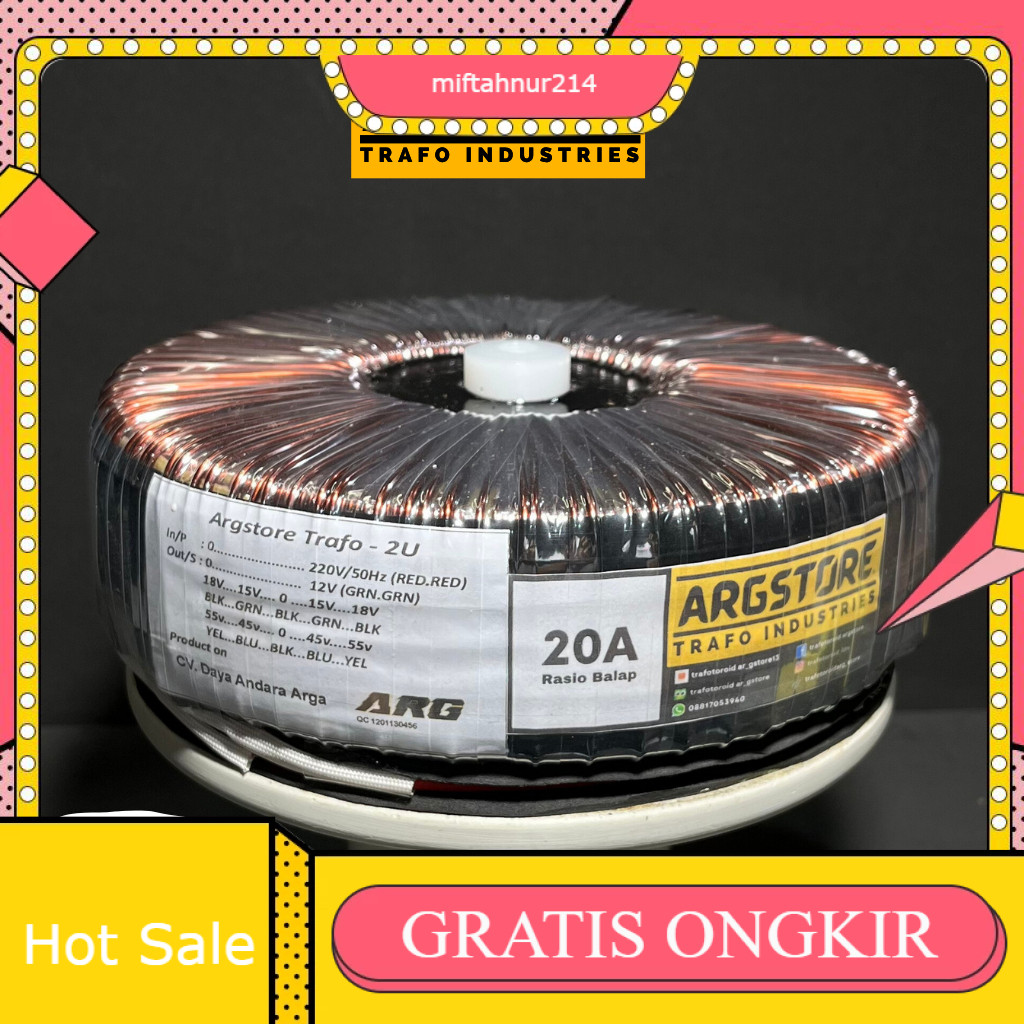 Trafo toroid donat 20A 55V CT (murni) - Spesifikasi Balap