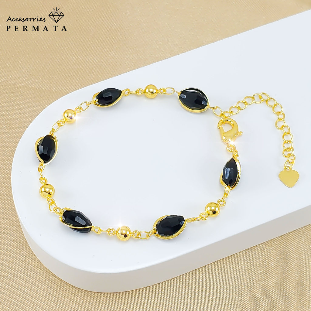 Gelang Batu Rodium Warna Hitam Lapis Emas