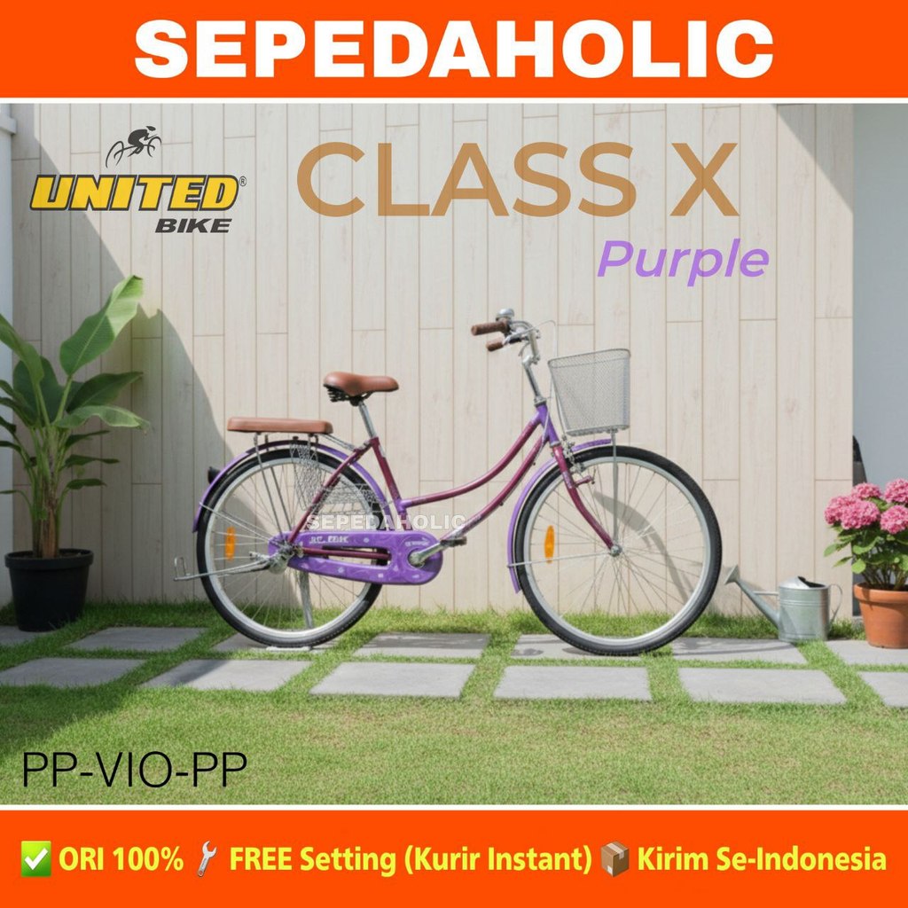 Sepeda Mini Keranjang Perempuan UNITED CLASS X 24" Untuk Dewasa Garansi Resmi 5 Tahun