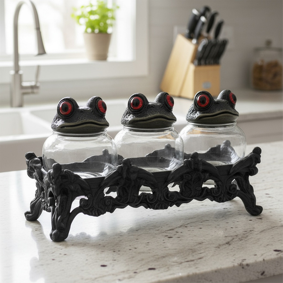3Piece Frog Spice Jar Set Handcrafted Witchy Frog Apothecary Clear Seasoning Jars Spice Containers f