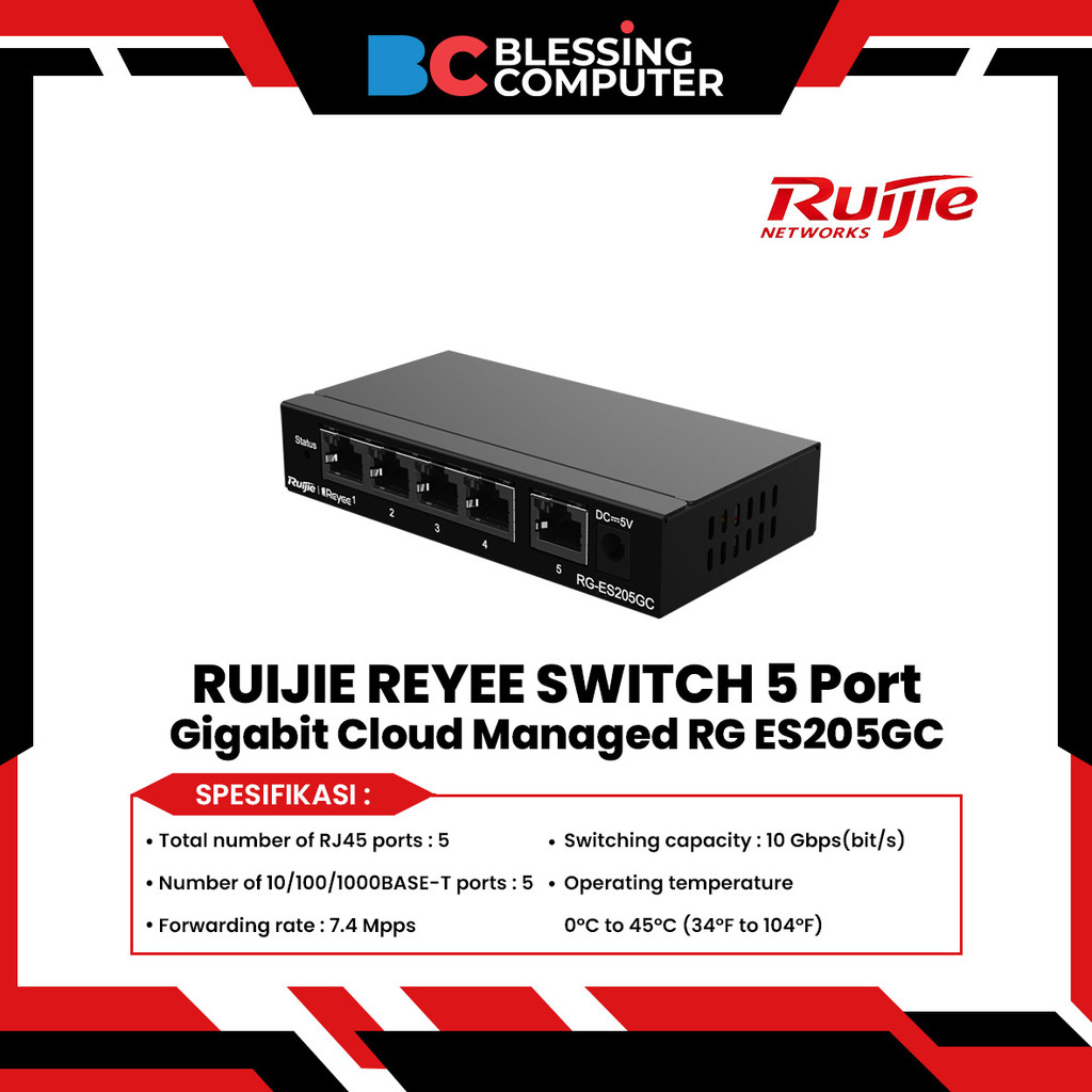 RUIJIE REYEE SWITCH 5 Port Gigabit Cloud Managed RG ES205GC