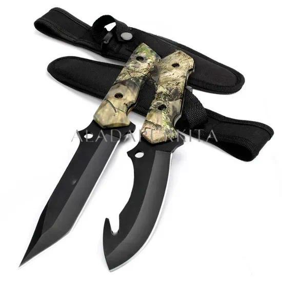 Pisau Berburu Hunting Knife Tactical Full Tang - Tanto & Gut Hook Skinner Camo Handle