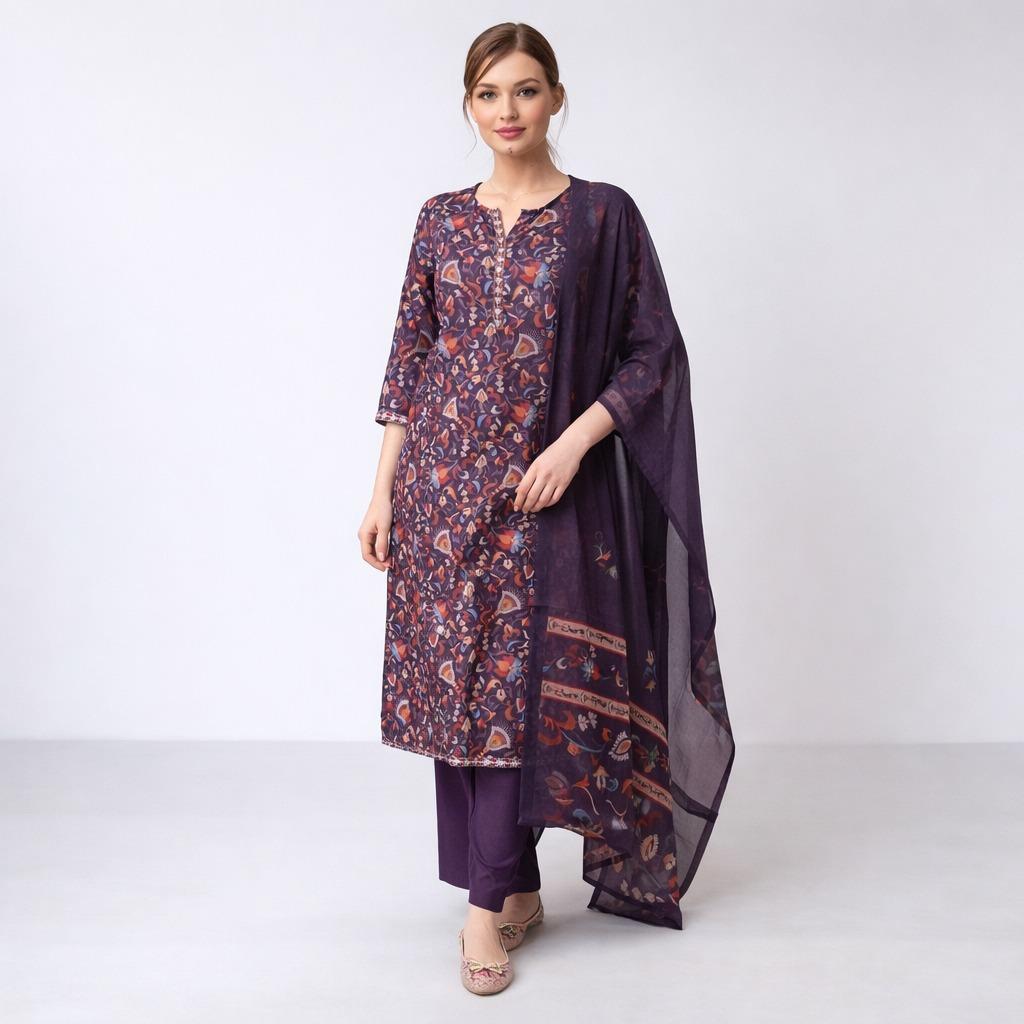 Baju jadi Katun India print dengan payet renda  bagian dawah tangan