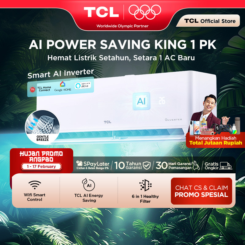 TCL AC AI Inverter Pro Wi-Fi 1 PK - Power Saving - Smart Home Control - Gentle Cool - Healthy Filter