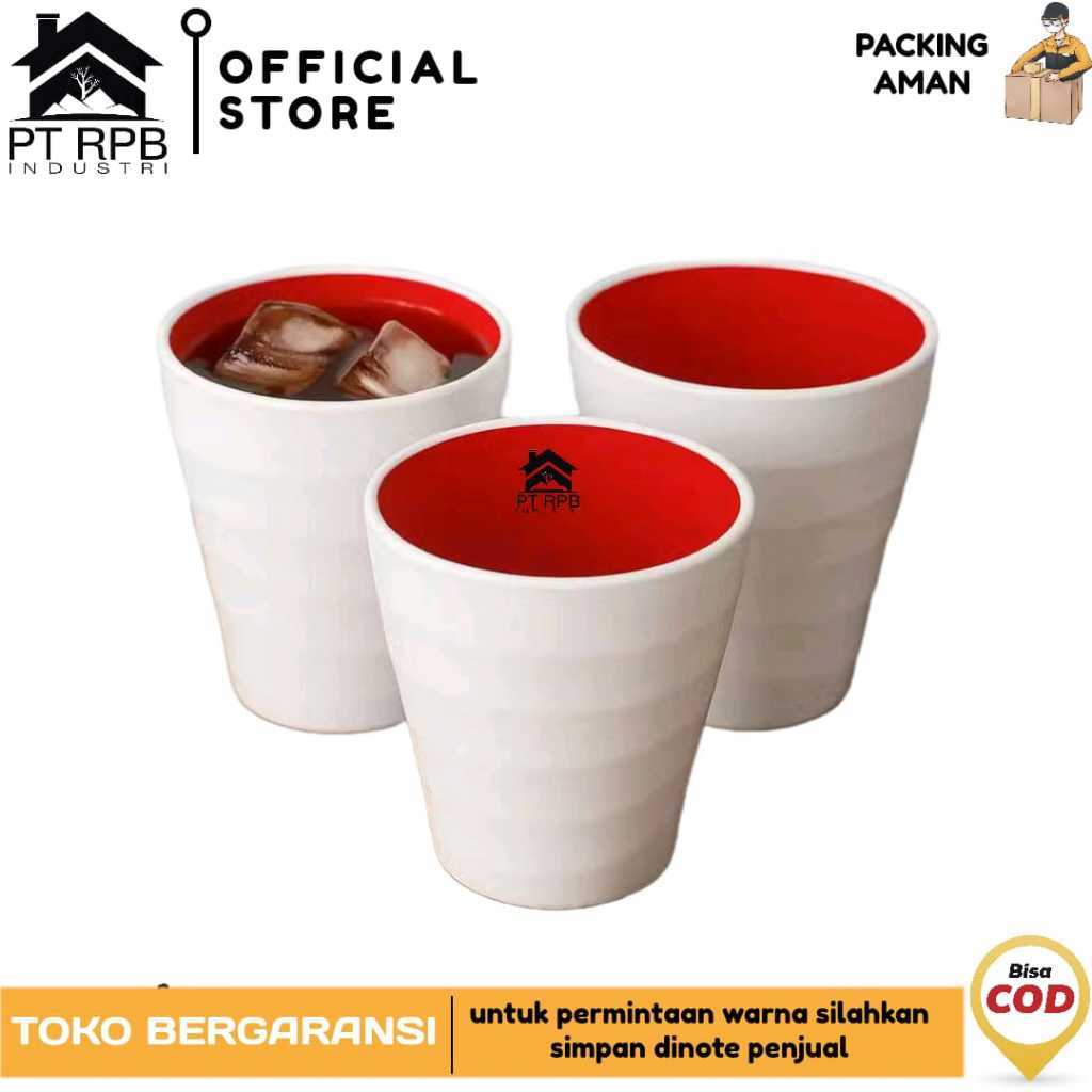 Gelas Ramen Plastik Merah Putih 300ml Ulir
