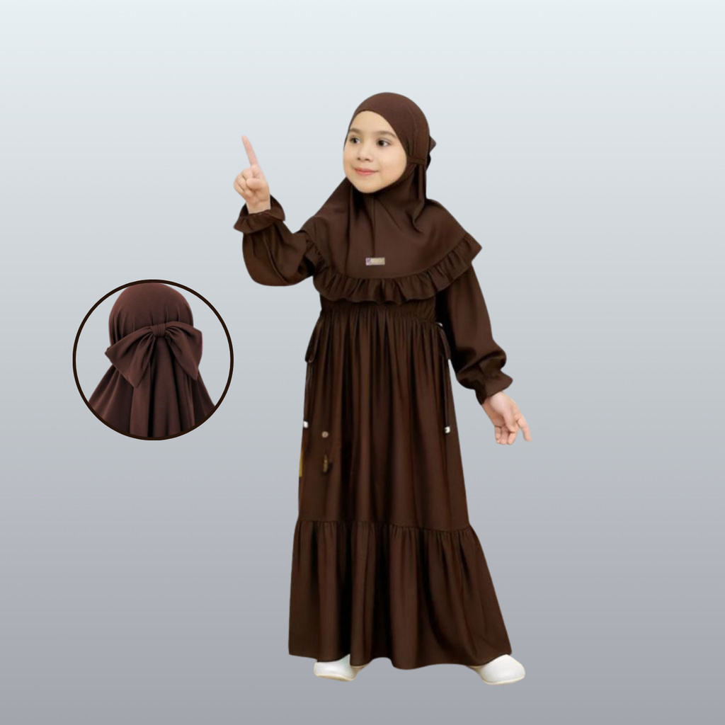 Gamis Abaya Anak Perempuan Syafa Kids Kurisa Syari Polos Usia 2–9 Tahun Set Hijab Jersey Premium Ade
