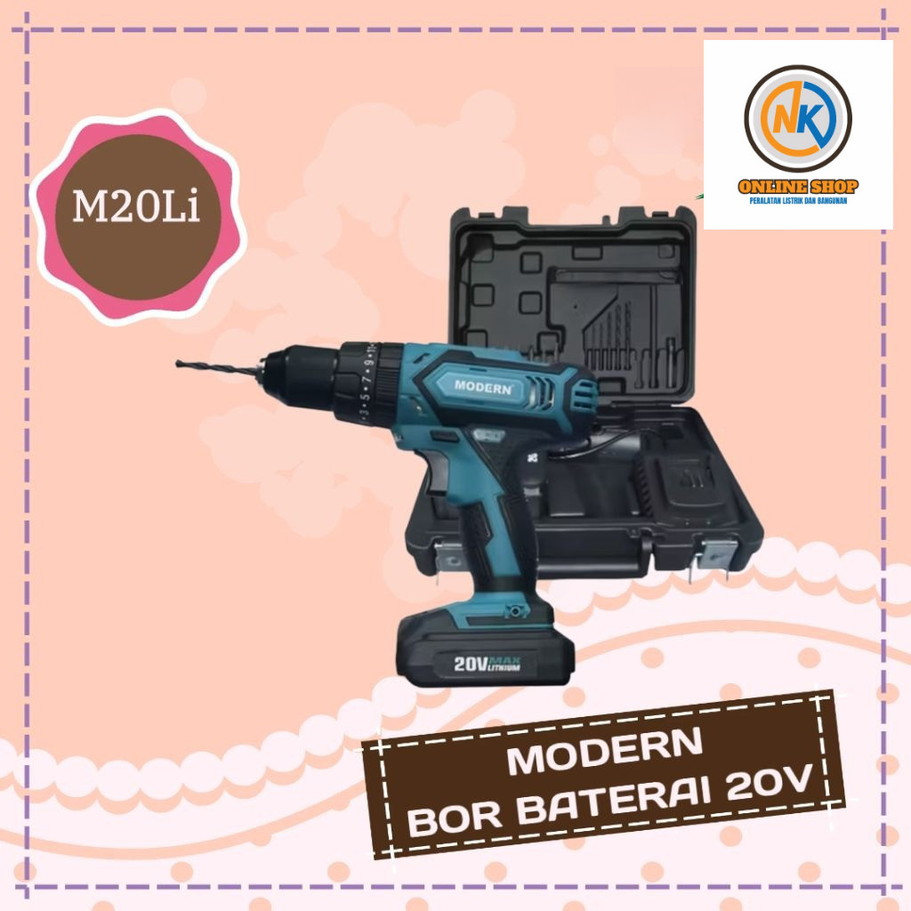 NK_ONLINESHOP MODERN M20Li MESIN BOR BATERAI 20V CORDLESS DRILL MODERN M-20Li BOR CAS BATERAI