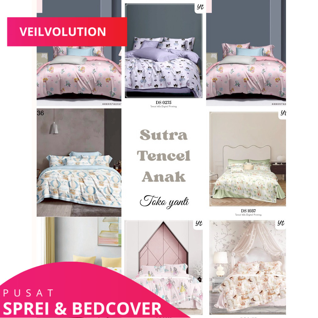 Seprei Tencel Sutra 60s Motif Anak | FREE ANTIGESER