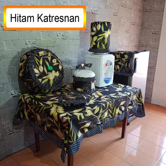COD Paket Kitchen Set 8 Pcs Taplak Meja Makan Sarung Cover Galon Kulkas Magicom Mejikom Tudung Saji 
