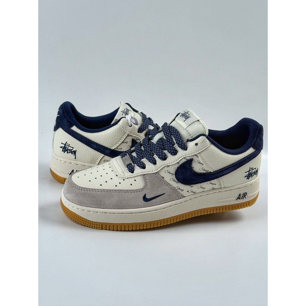 Nike Sepatu AF1 Stussy Starry Swoosh Kecil Abu Putih Biru