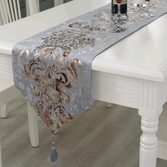 Table Runner / Bed Runner / Taplak Panjang Luxury - Grey, 33x250cm
