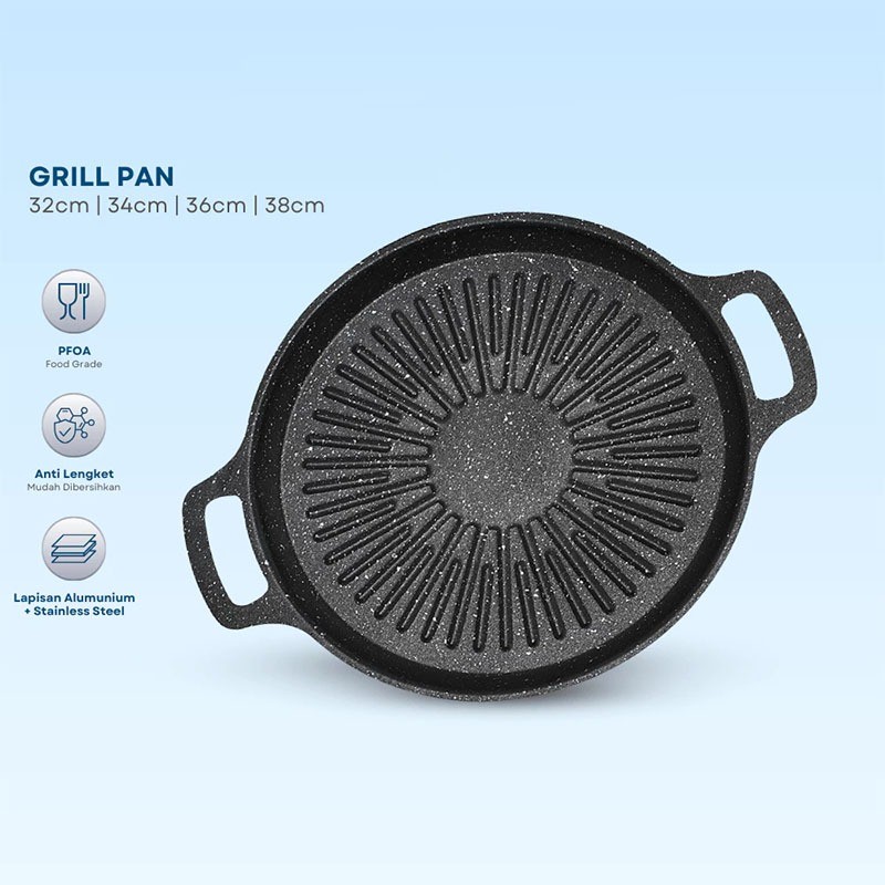 Ayumi Shop - Panggangan BBQ Anti Lengket 32-34cm Sehat || Grill Pan Anti Lengket Ukuran Besar Sehat 