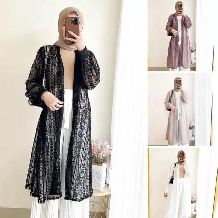 Pilihan Outwear Long Can Brukat / Outter Brukat Panjang Lengan Balon Baju Kondangan Wanita