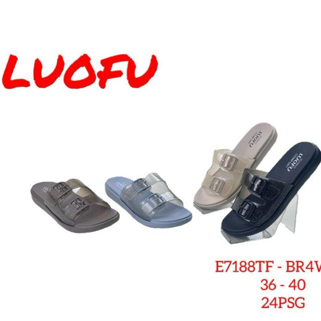 LUOFU - SANDAL LUOFU WANITA - SANDAL GESPER BAN 2 GLITTER TRANSPARANT WANITALuofu Bara Bara