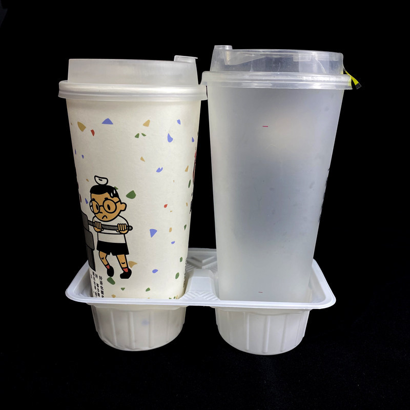 2 Cup / 4 Cup Tray Paper Drink Holder 125Pcs Tatakan Minuman Plastik Drink Tray Take Away Plastik -