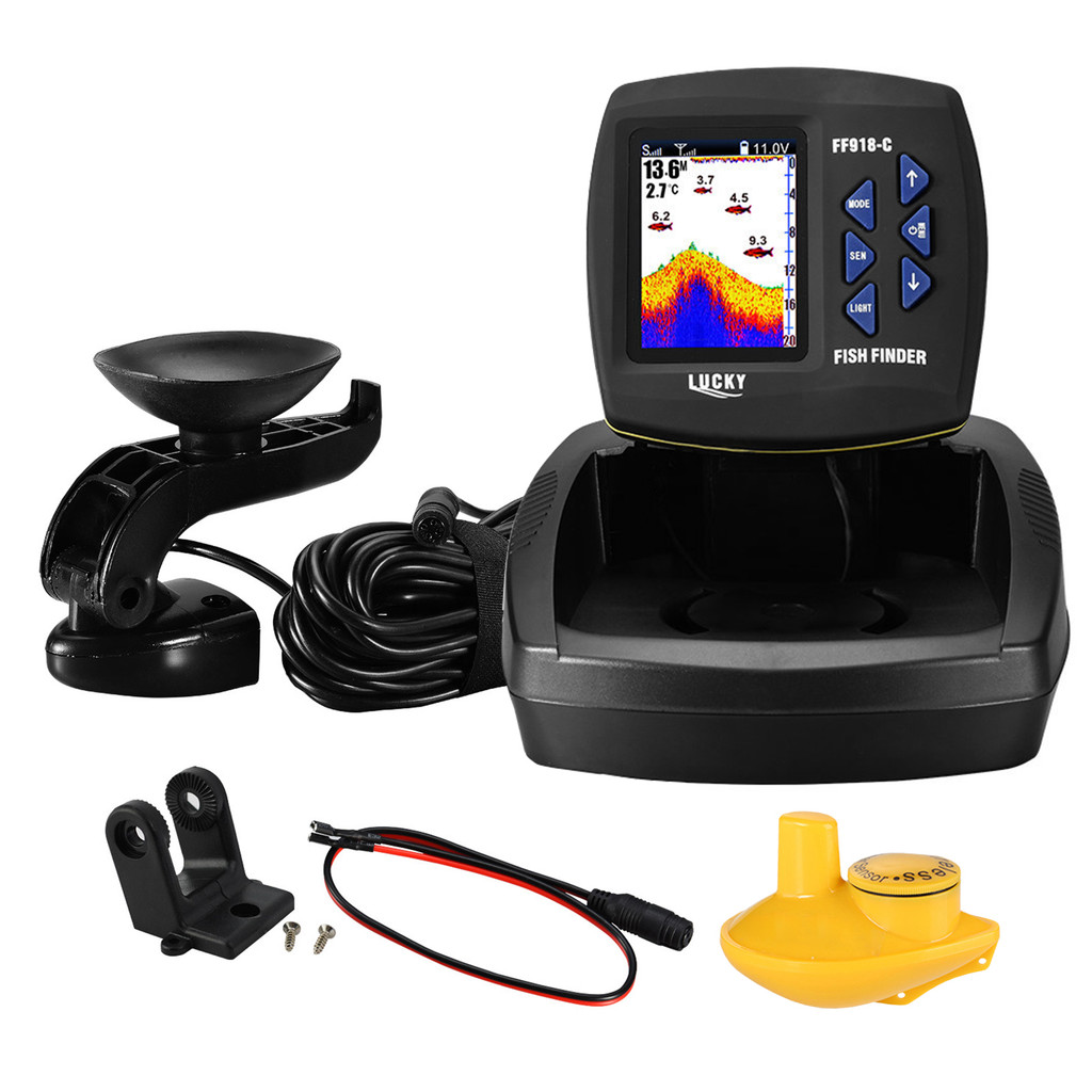 FF918 Fish Finder Wireless Sonar Sensor Fishing Depth Finder Locator Fishfinder with Wired Transduce