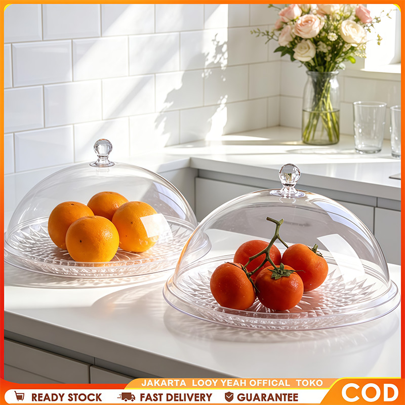Tudang Saji Tempat Kue Plastik Transparan Tempat Bolu / Tempat Buah Dengan Tutup / Wadah Piring Bolu