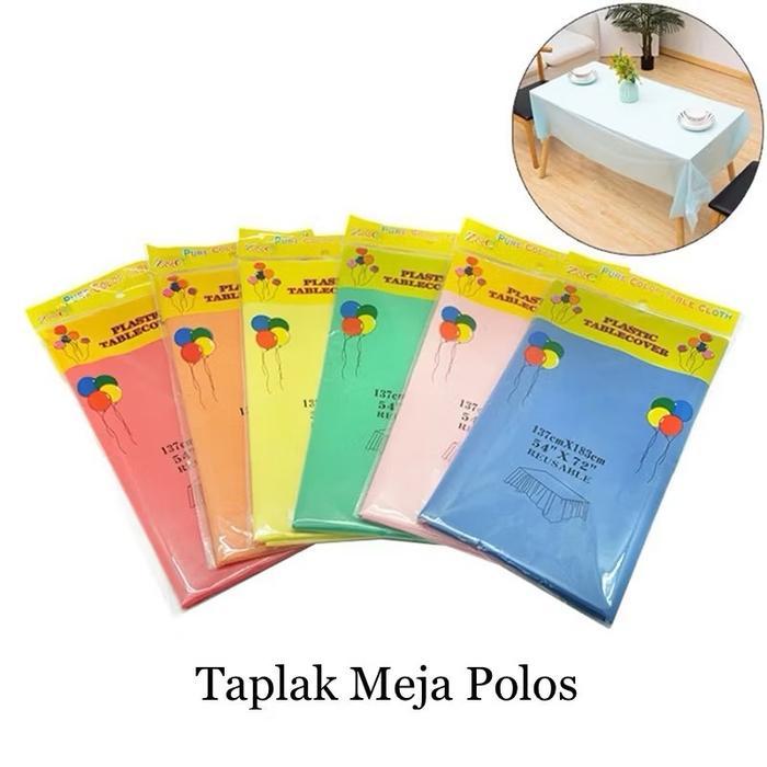 Taplak Meja Polos / Table Cover Plastik Warna Warni / Taplak Meja Pesta Reusable - Putih