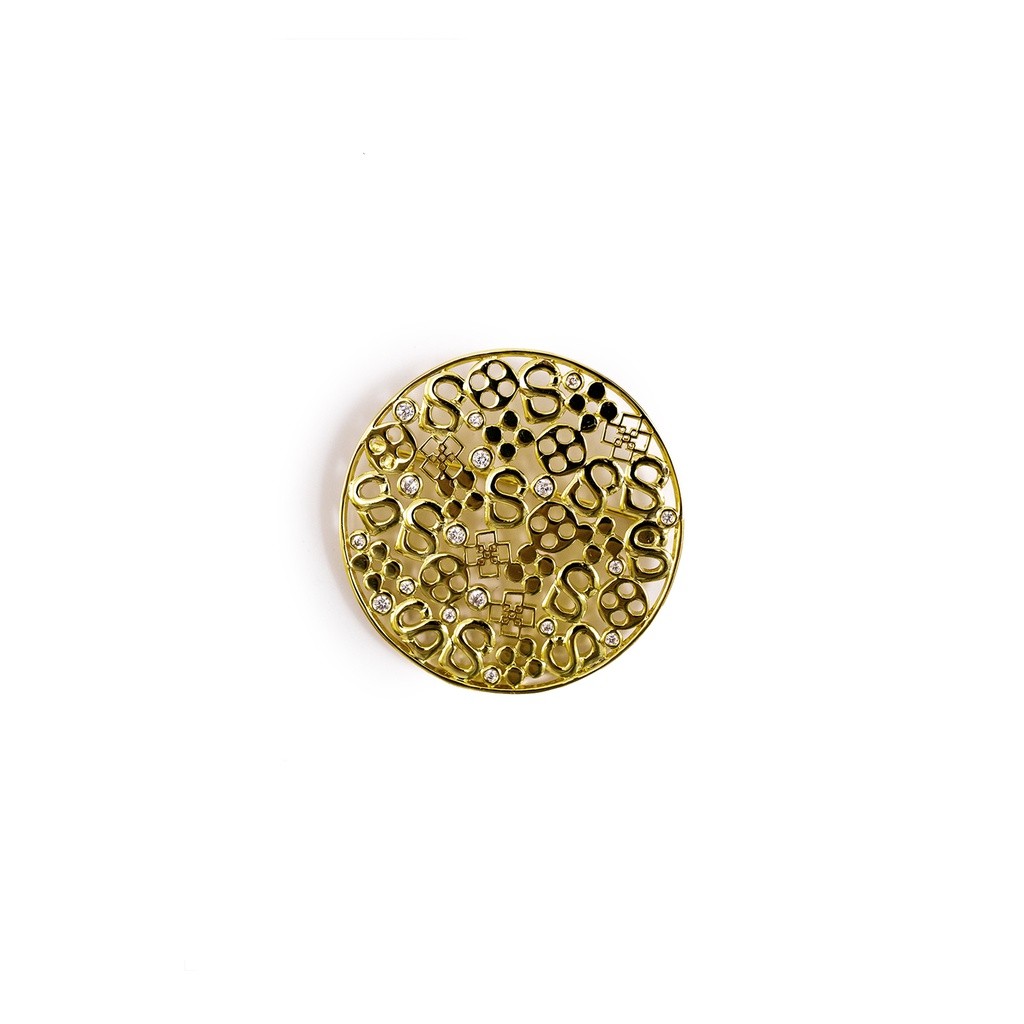 Buttonscarves Monogram Carved Brooch - Gold