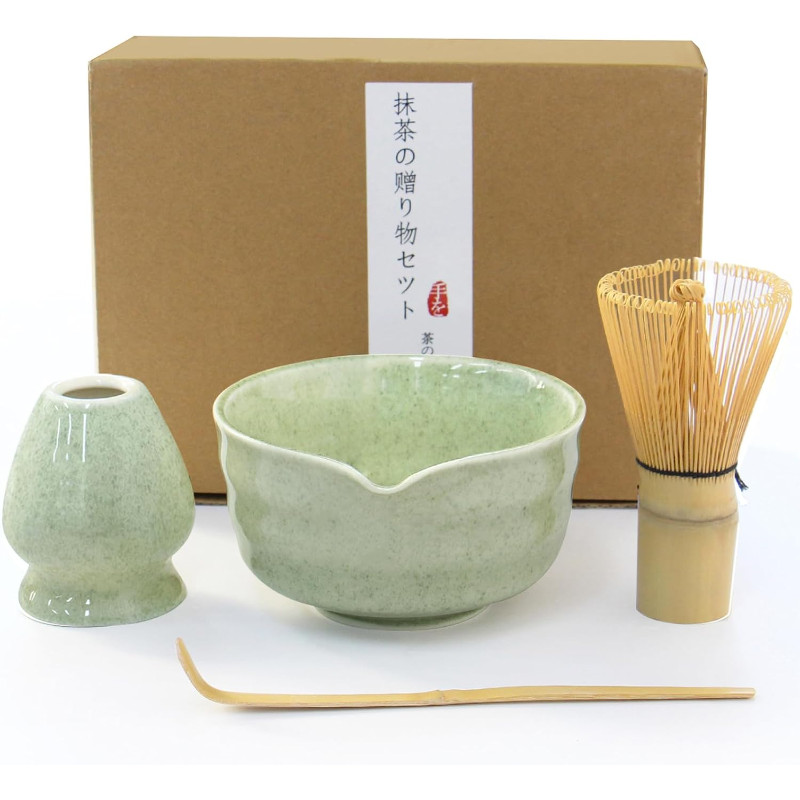 Mata Whisk SetMata Bowl with SpoutWhisk and Holder, Bamboo Scoop - 4 Pcs Ceremonial Grade Mata kit