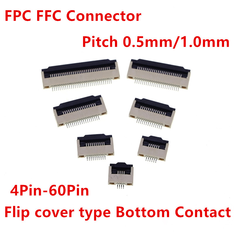 Soket FPC FFC Pitch 0.5 1.0mm 4 5 6 8 10 12 16 18 20 26 28 30 40 50 54 60 Pin Soket Kontak Bawah Kon