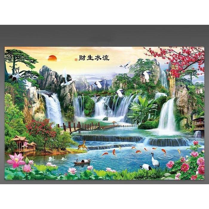 hutan alam yang indah, air terjun, cetak karpet dinding besar, karpet dinding hippie pemandangan lau