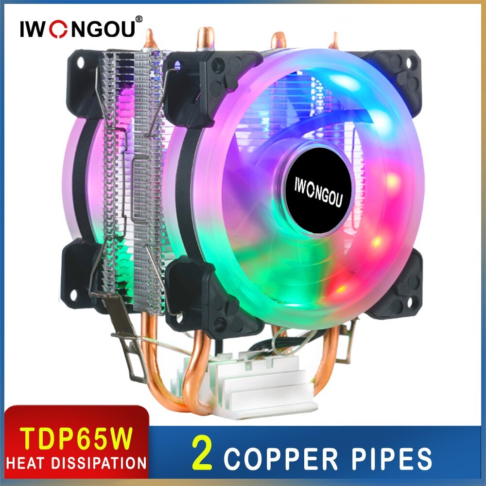 IWONGOU X99 Processor Cooler LGA2011 2 Heatpipes Raator 90mm RGB Fan 3Pin Cooling CPU for Intel LGA