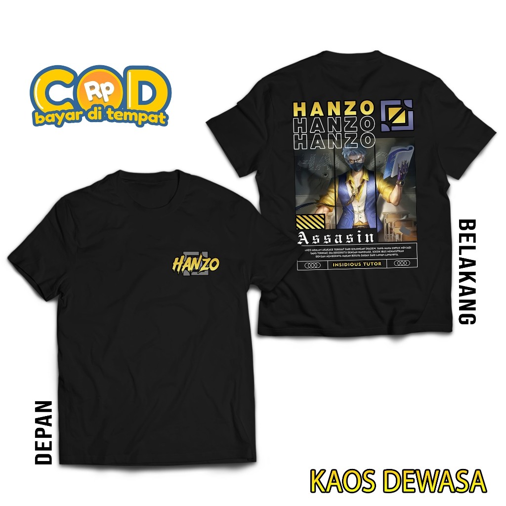 KAOS MOBILE LEGEND HANZO INSIDIOUS TUTOR - KAOS HANZO ASSASIN - KAOS ML VIRAL - T-SHIRT PRIA - ATASA