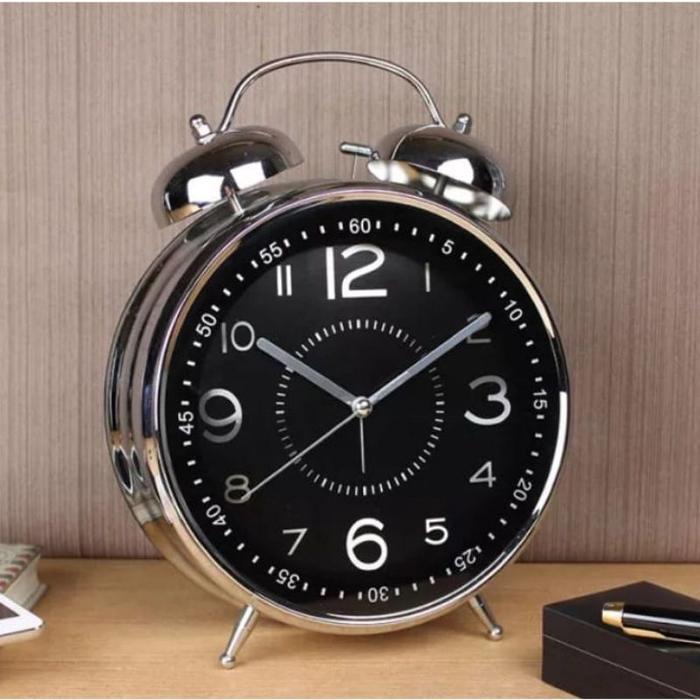 Promo JAM BEKER BESAR BESI CRHOME/ JAM ALARM WEKER MEJA/ALARM CLOCK - JUMBO PUTIH Terlaris