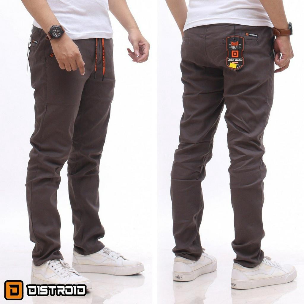 Distroid Celana Chino Rib Panjang Pria Pinggang Karet Premium Hitam Slimfit Cowok Melar Stretch