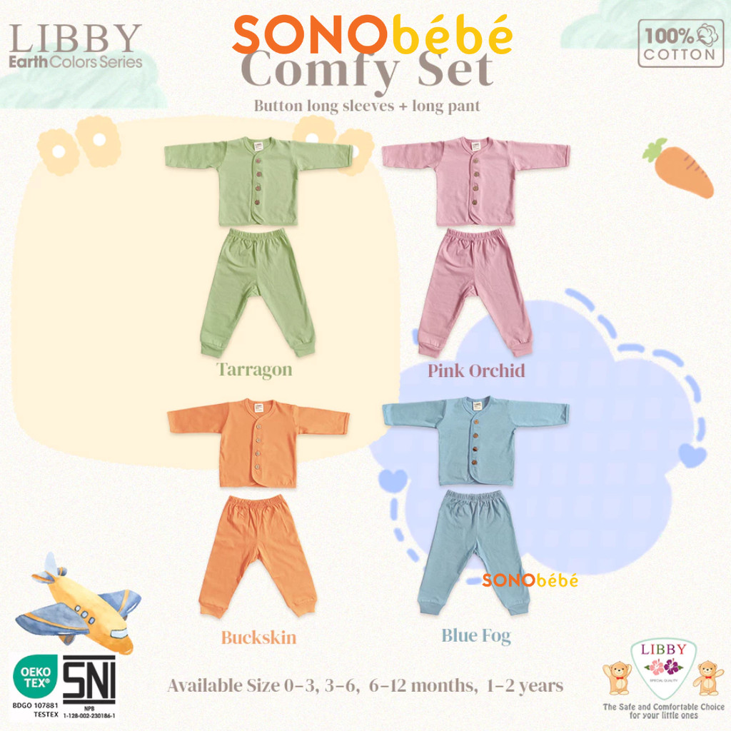 LIBBY Piyama Bayi-Setelan Panjang Bayi-Baju Tidur Bayi-LIBBY EARTH COMFY SET (1 Stel)
