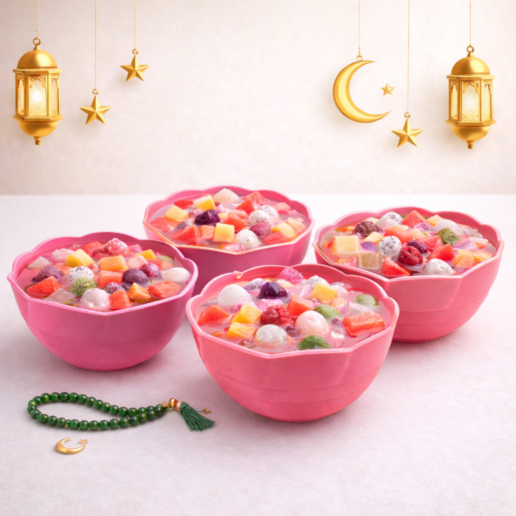 Isi 4 Pcs Mangkok Es Buah Besar 20 Cm Mangkuk Sop Buah Jumbo Serbaguna Warna Pink Hijau Biru