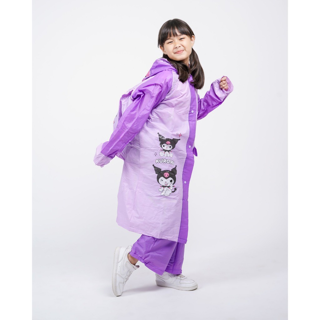 KIKKI SHOP Setelan Jas hujan backpack Jaket Celana Ransel Sekolah Anak TK, SD Sanrio, Kuromi, Cinnam