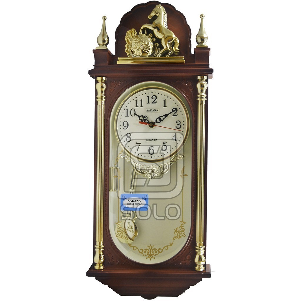 Clock Jam Dinding Rumah Kotak Sakana 329 Jam Bandul Lonceng Cokelat
