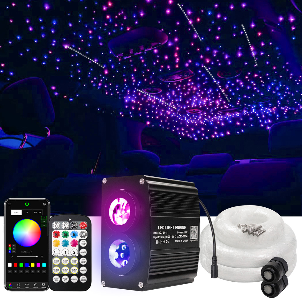 Kit Lampu Langit Berbintang Dual Port Twinkle 18W Starlight Headliner dengan Aplikasi RGBW Serat Opt