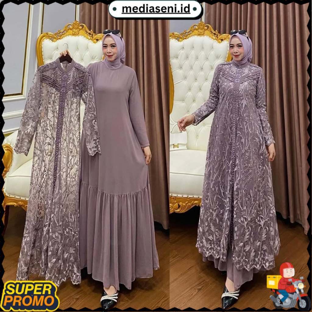 TERLARIS Baju Gamis Set Outer Brukat Model Terbaru Zallia Dress BL Size M L XL XXL XXXL Bahan Ceruty