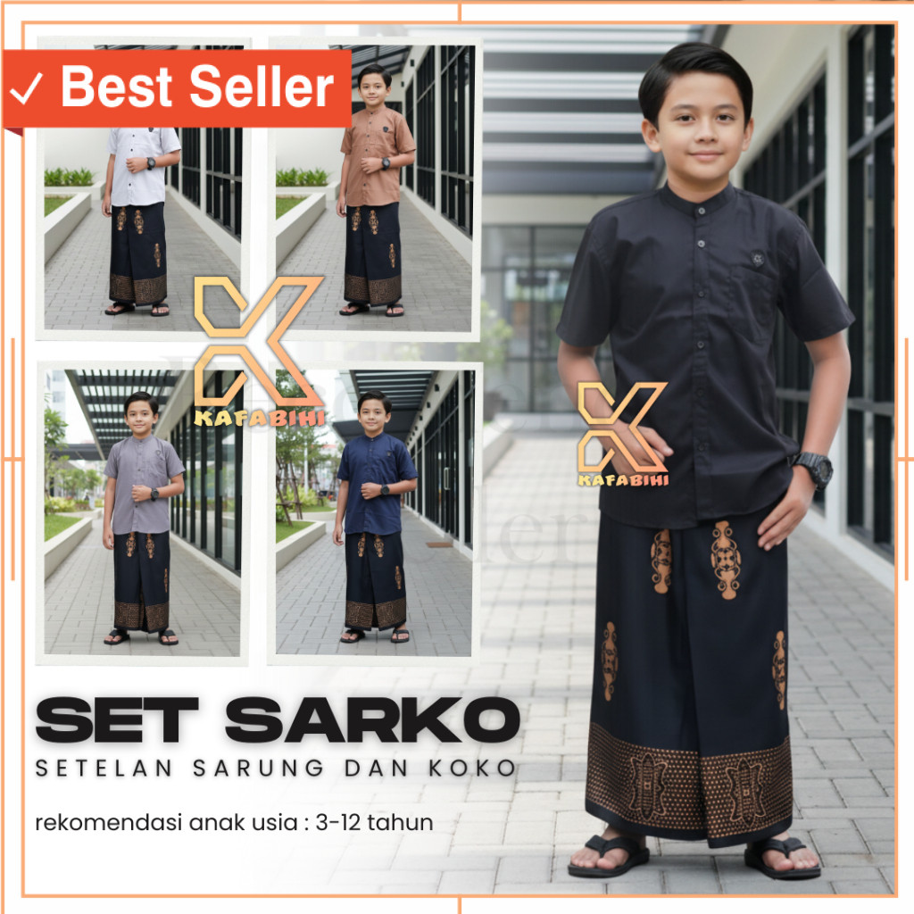 Termurah Baju koko style keren Bahan Bagus Berkualitas / Setelan Koko Sarung Anak Laki-Laki Usia 3-1