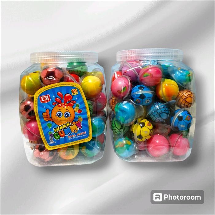 Gummy @50pcs - Permen lunak Bulat Motif Mata , Bola , Buah Buahan - Permen lunak Viral Fruity Toples