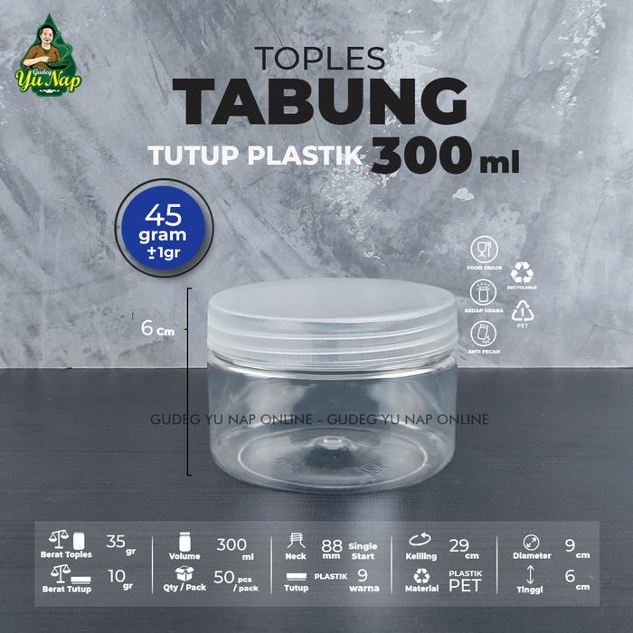 Toples Tabung Silinder 300 ml - Jar Plastik 300ml Fox Tutup Ulir Putar